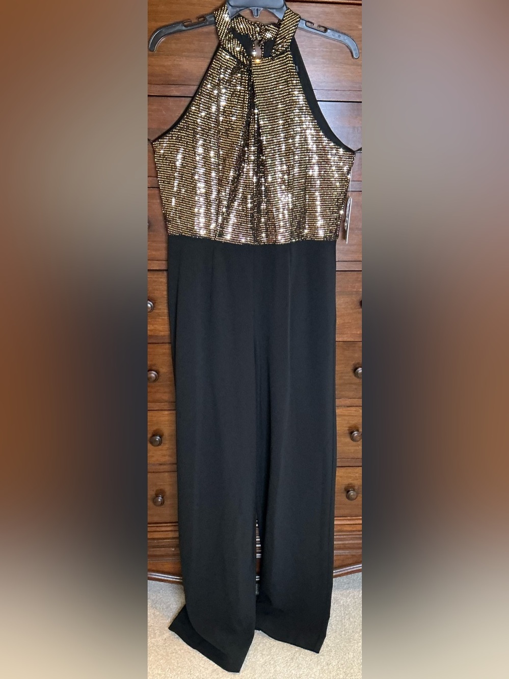 julia jordan Black Jumpsuit with Gold Sequin Bodice